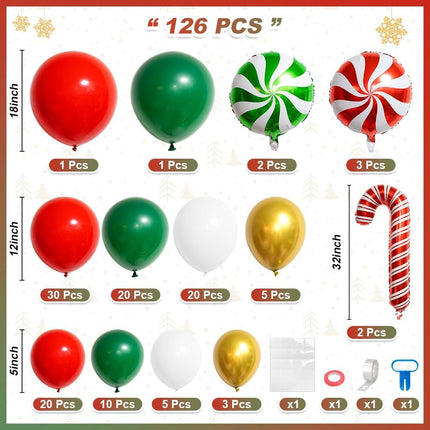 126-Pcs Christmas Balloon Garland Arch Kit Red, Green & White with Gingerbread Theme