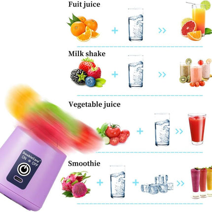 Portable USB Blender 380ml Mini Juicer Cup 6 Blades Rechargeable Smoothie Maker Purple