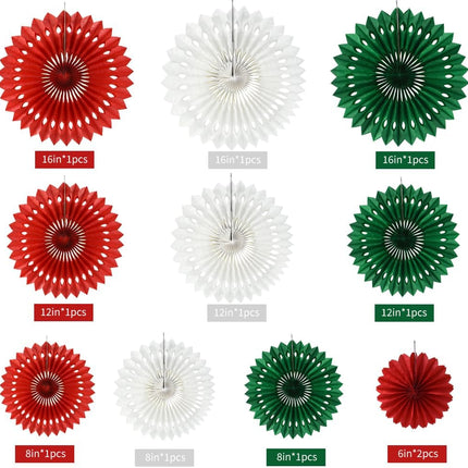 Red, Green & White Hanging Tissue Honeycomb Paper Fans Decor Kit for Christmas & Birthdays