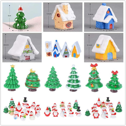 24 PCS Miniature Resin Christmas Figurines Tree Snowman Santa House Crafts