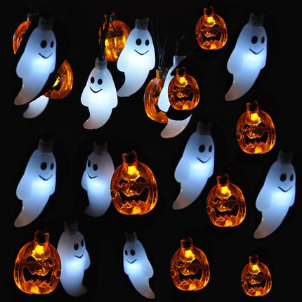 Halloween String Lights 19.7FT 30 LED Ghost & Pumpkin Lights, 8 Modes, Battery