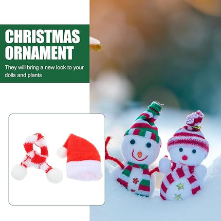 20pcs Mini Knit Santa Hat & Scarf Set – Xmas Bottle, Cup & Doll Craft Decorations