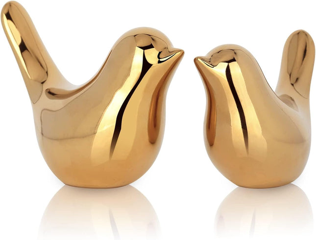 2PCS Gold Bird Decor Accents – Modern Animal Statues for Shelf & Table