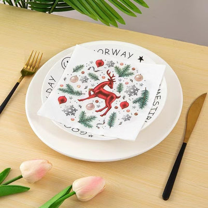 80PCS Christmas Cocktail Napkins 2-Ply Disposable Napkins with 2 Designs for Winter Holidays