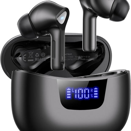 Wireless Earbuds Bluetooth 5.3 – 50H Playtime, Deep Bass, LED Charging Case