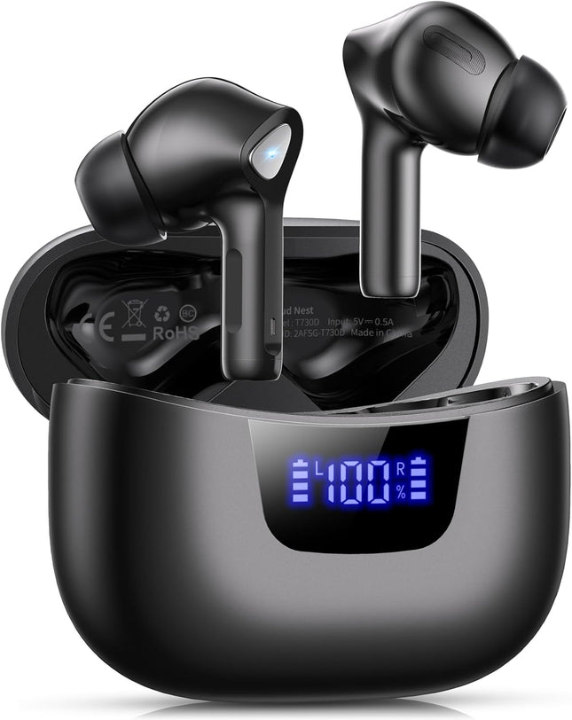 Wireless Earbuds Bluetooth 5.3 – 50H Playtime, Deep Bass, LED Charging Case