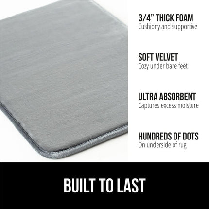 GRIP Memory Foam Bath Rug 24x17 – Soft, Absorbent, Machine Washable, Gray