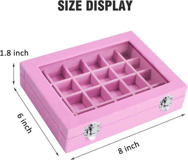 Velvet Jewelry Box – 24 Grid Ring Display, Earrings Storage for Women (Pink)