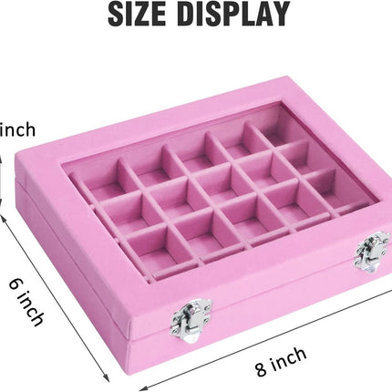 Velvet Jewelry Box – 24-Grid Ring & Earring Organizer, Pink for Women