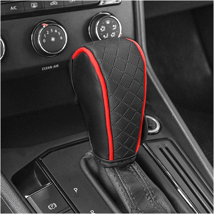 Leather Gear Shift Cover, Diamond Embroidery Shift Knob Protector for Cars Black Red