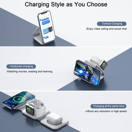 3 in 1 Magnetic Wireless Charging Station for iPhone iWatch AirPods with Adapter