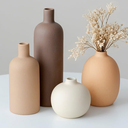 Modern Ceramic Vase Set 4Pcs, Neutral Decorative Vases for Shelf & Home Decor