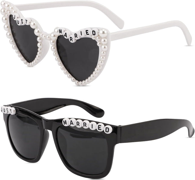 Just Married Bride and Groom Sunglasses, Black and White Wedding Photo Props