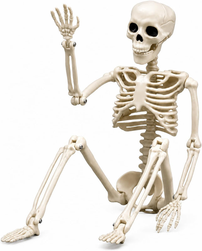 10-Pack 16in Posable Skeletons, Movable Joint Plastic Hanging Halloween Decor Props