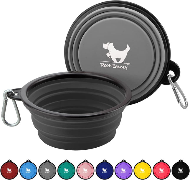 2 Pack Foldable Dog Water Bowls with Carabiners for Outdoor Adventures