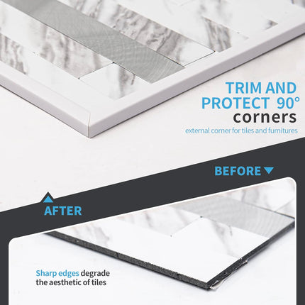 White Vinyl Corner Trim – 20ft, Self-Adhesive for Tile & Wall Edges