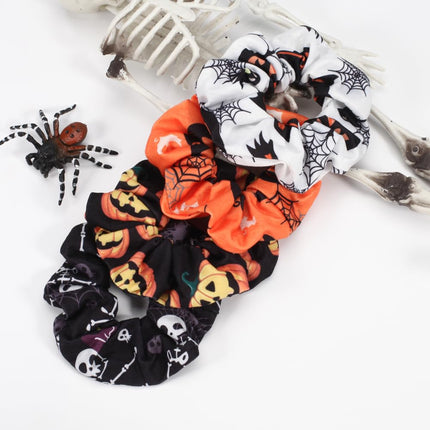 4-Piece Halloween Hair Ties, Pumpkin Ghost Skeleton & Spider Web Ponytail Bands