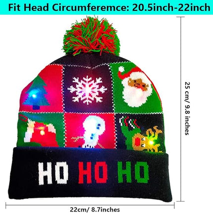 2-Pack LED Christmas Sweater Hats – Flashing Knitted Beanie with Snowman