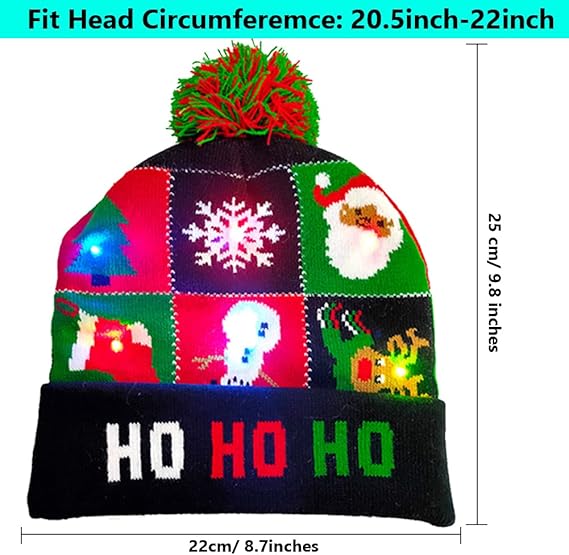 2-Pack LED Christmas Sweater Hats – Flashing Knitted Beanie with Snowman