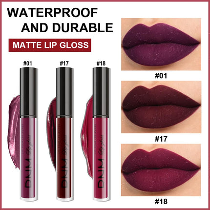 3Pcs Matte Liquid Lipstick Set, Dark Red Plum Burgundy Long-Lasting Lip Stain