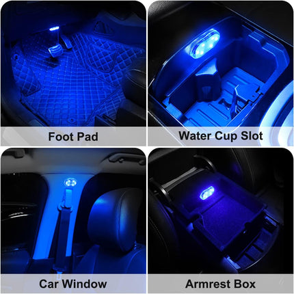 4Pcs Wireless Car LED Interior Lights, 7 Color USB Rechargeable Night Lamps