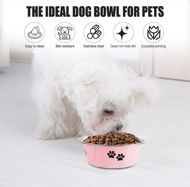 3.6 Cup Stainless Steel Dog Bowl – Skid-Proof, Spill-Resistant, Insulated for All Breeds (Pink)