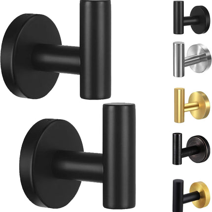 2-Pack Wall-Mount Towel Hooks – Heavy Duty Black Matte Stainless Steel