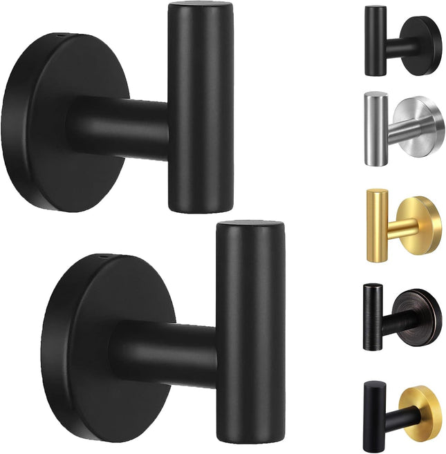 2-Pack Wall-Mount Towel Hooks – Heavy Duty Black Matte Stainless Steel