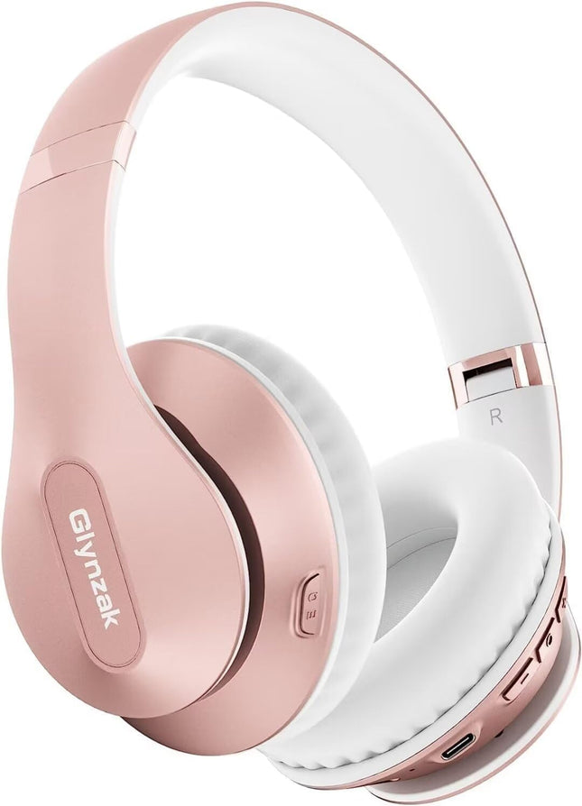 Bluetooth Over Ear Headphones 65H Playtime HiFi Stereo Foldable Rose Gold