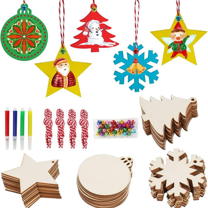 40PCS Unfinished Wooden Christmas Ornaments – DIY Craft Slices with Hanging Holes
