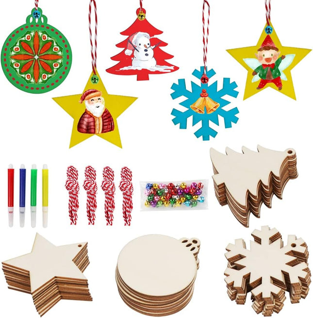 40PCS Unfinished Wooden Christmas Ornaments – DIY Craft Slices with Hanging Holes
