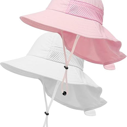 Toddler Baby Sun Hat, Adjustable Wide Brim Bucket Hat for Kids 0-14 Years