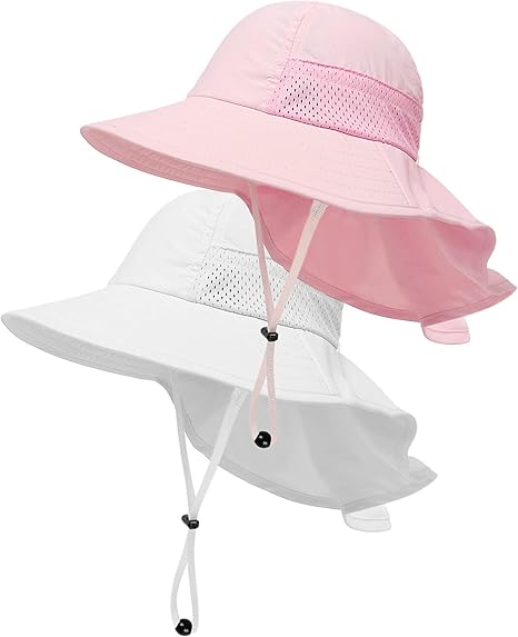 Toddler Baby Sun Hat, Adjustable Wide Brim Bucket Hat for Kids 0-14 Years