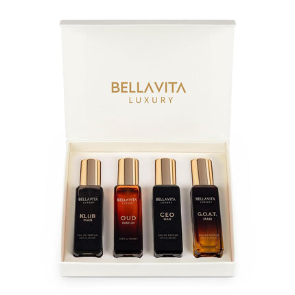 BellaVita Luxury Mini Cologne Set for Men 4 x 20ml Eau de Parfum Travel Gift Set