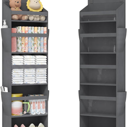 5 Shelf Over the Door Organizer Clear Window Hanging Storage Gray