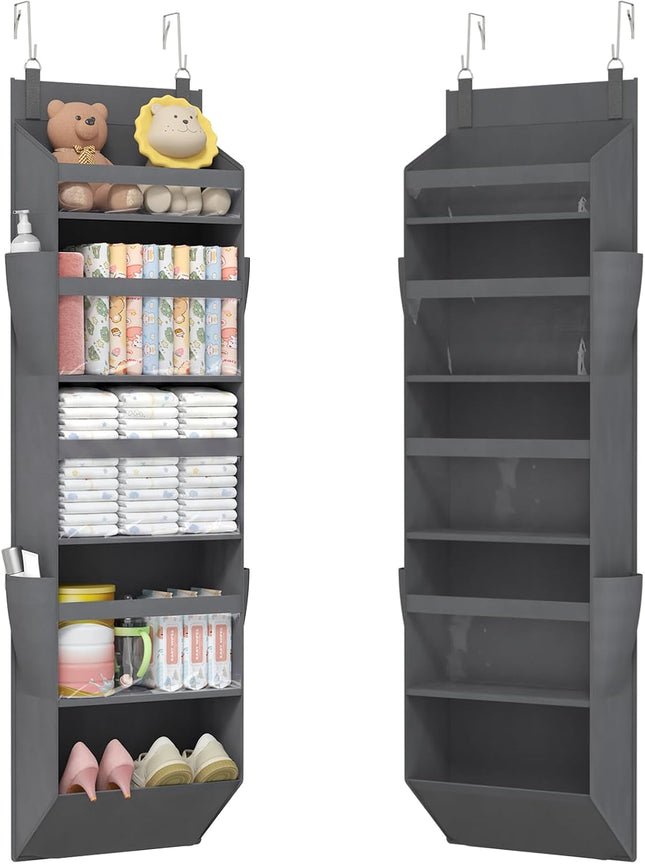 5 Shelf Over the Door Organizer Clear Window Hanging Storage Gray