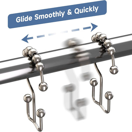 12 Pack Nickel Shower Curtain Hooks Double Glide Rust Resistant Metal Rings