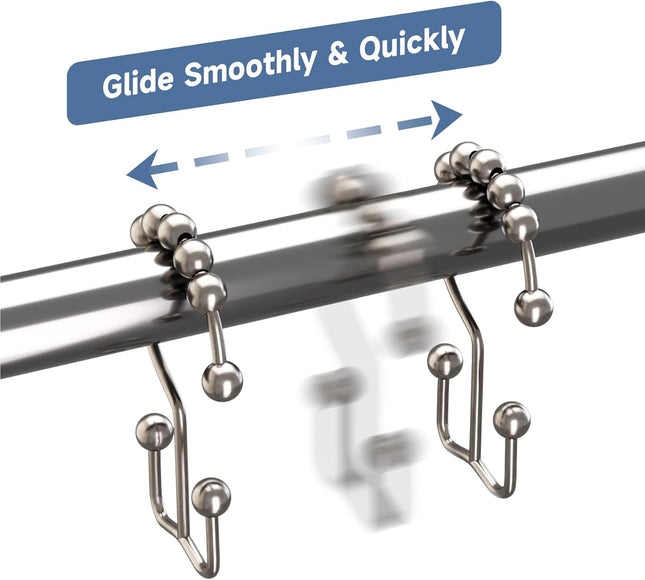 12 Pack Nickel Shower Curtain Hooks Double Glide Rust Resistant Metal Rings