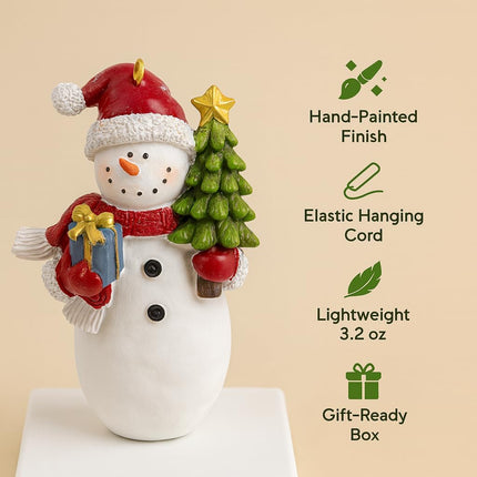 Christmas Snowman Ornament Set, 2 Hand-Painted Resin Figurines with Hanging Cord