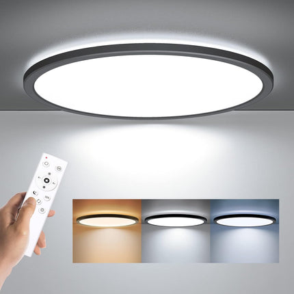 Black LED Flush Mount Ceiling Light, 15.4", Dimmable with Remote for Living Room