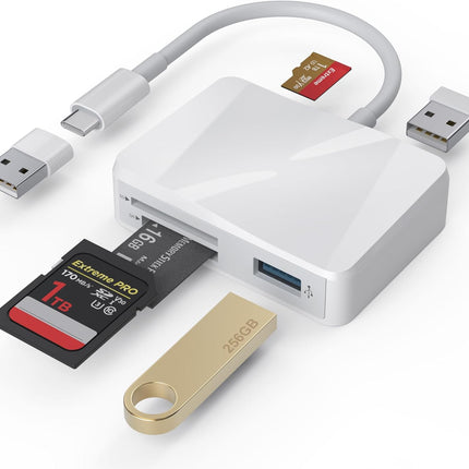 5 in 1 USB C SD Card Reader with Dual USB Ports for iPhone Laptop PC