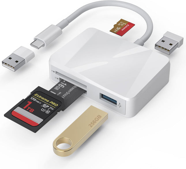 5 in 1 USB C SD Card Reader with Dual USB Ports for iPhone Laptop PC