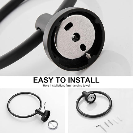 Matte Black Towel Ring – Stainless Steel, Wall-Mounted, Heavy Duty