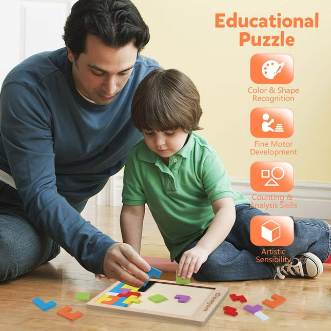 Wooden Tangram Puzzle Blocks – 3D STEM Brain Teaser Toy for Kids (40 Pcs)