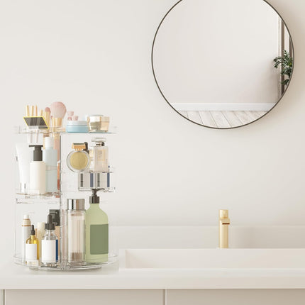 8-Layer Rotating Skincare & Makeup Organizer – Perfume Tray & Brush Holder