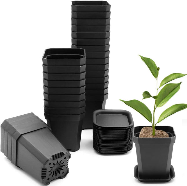 30pcs 3" Black Plastic Nursery Pots with Saucers – Seedlings & Flowers