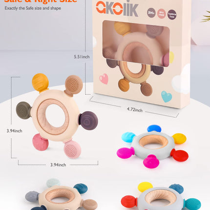Baby Teething Toys BPA Free, Silicone Chew Toy for Infants 0-12 Months