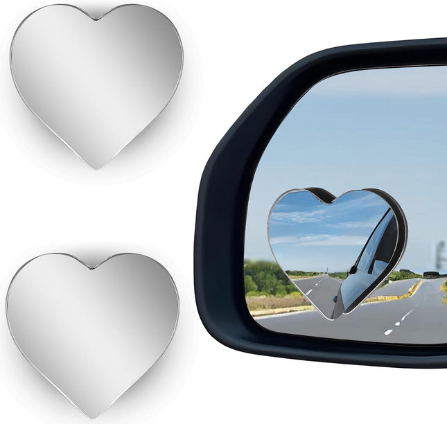 2Pcs Heart Shaped Blind Spot Mirrors – Adjustable, Wide Angle Convex, Universal Fit