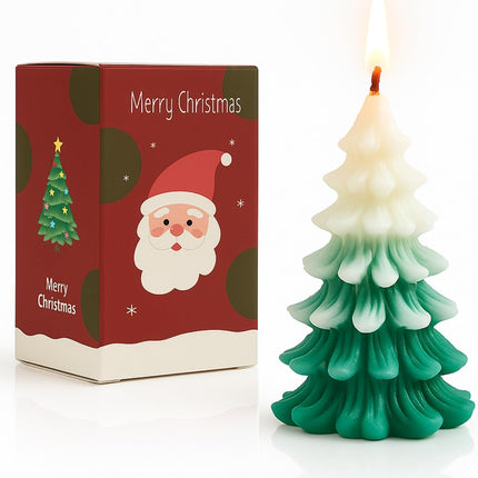 Christmas Tree Scented Candle – White Green Frosted Pine Holiday Home Decor