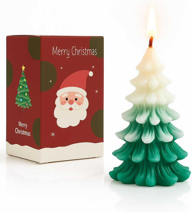 Christmas Tree Scented Candle – White Green Frosted Pine Holiday Home Decor